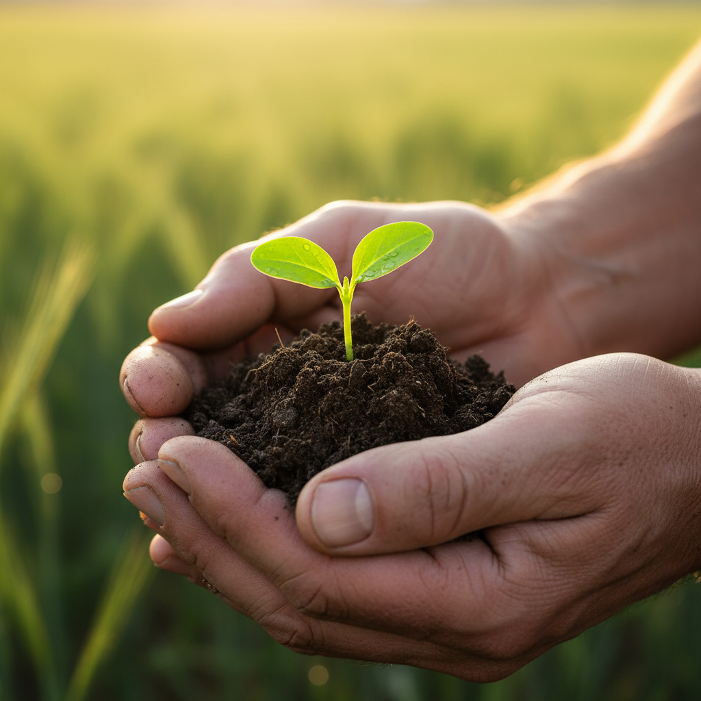 Farmer inspecting healthy crops in field